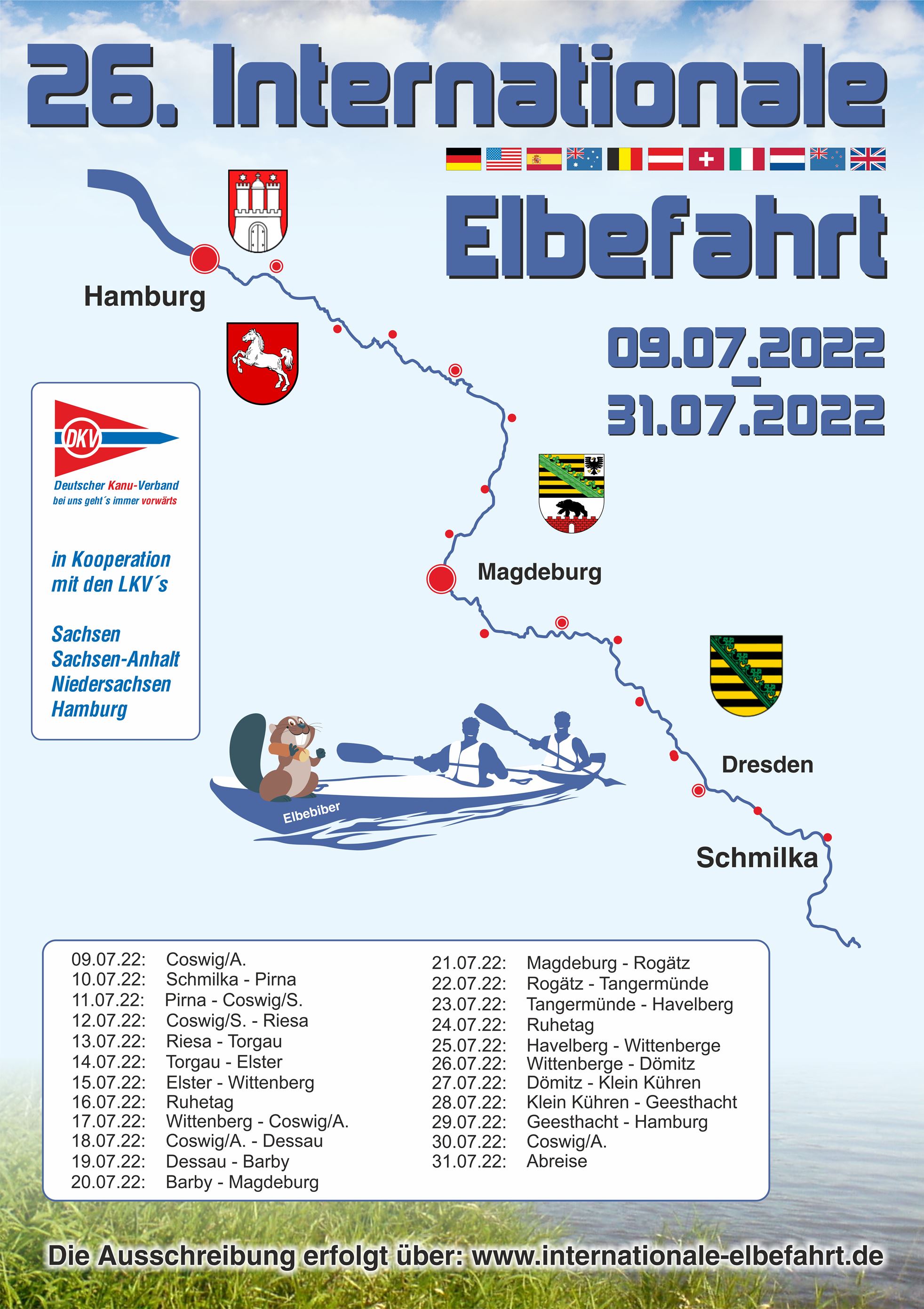 Plakat Elbefahrt 2022 mit Tagesplan vorläufig
